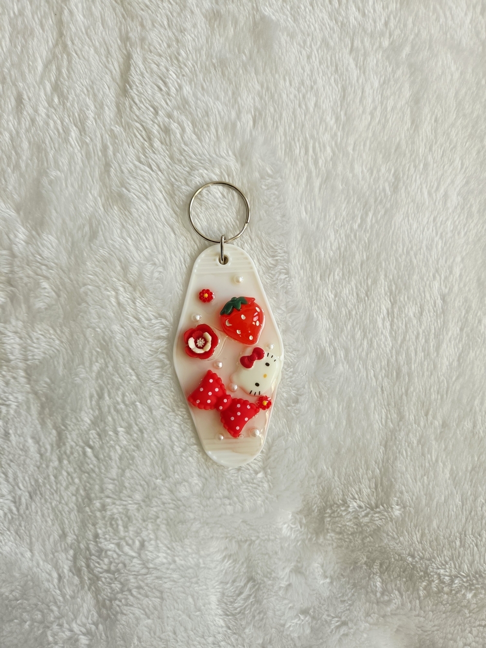 Hello Kitty Cute Red Strawberry & Bow Resin Junk Keychain